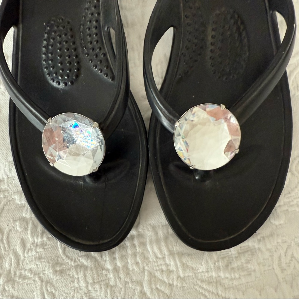 Oka Okabashi Atlantis Paradise Island Flip Flop Sandals Crystal Accents size 7